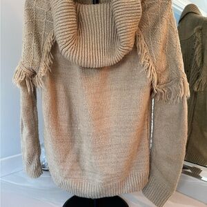 Cowl Neck Sweater with Fringe Details-Small